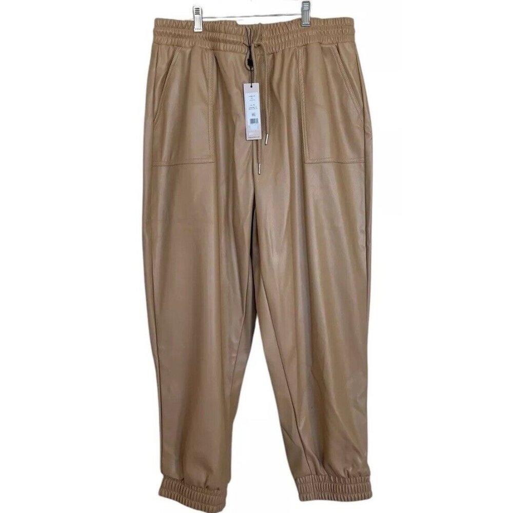 BCBGenrration Revolve Pants Womens Size XL Tan Faux Leather Jogger Ladies
